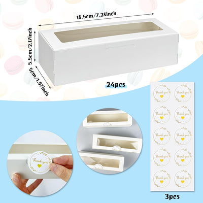24 Cajas Macarrón Blanco Regalo con Ventana