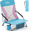Silla playa plegable ligera con portavasos azul y rosa