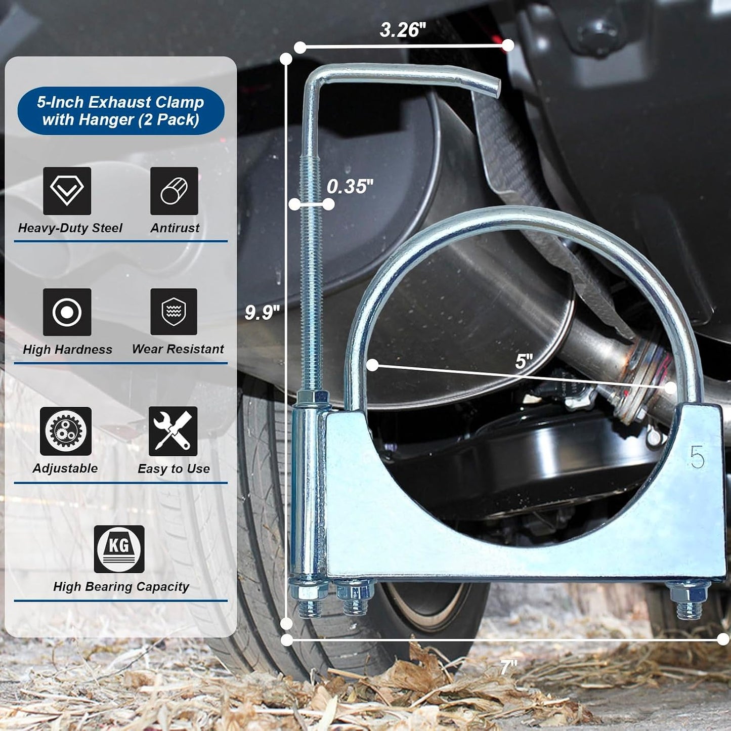 Abrazadera escape 5" con colgador 2 Pzas