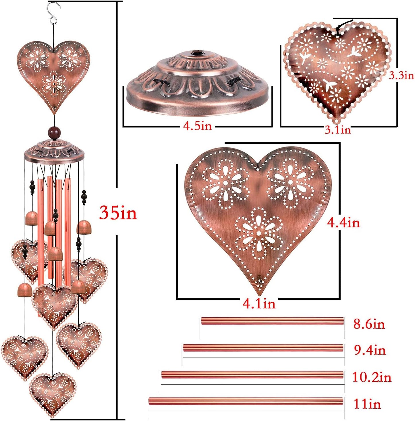 Campanillas viento forma corazón decoración jardín