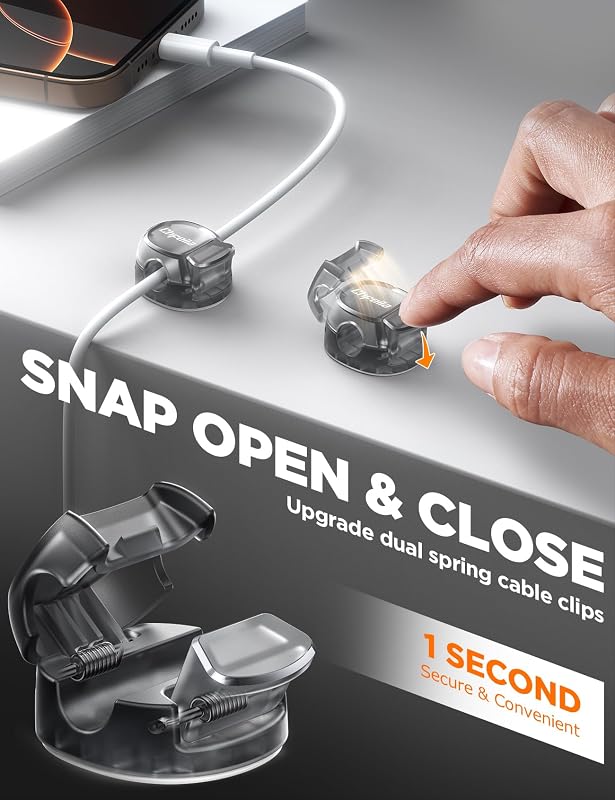 Clips cable resorte dual cierre gancho pack 6 soporte adhesivo