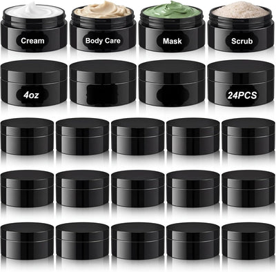 24 Pzas Recipientes PET 4oz Redondos Vacíos Negro Cosméticos