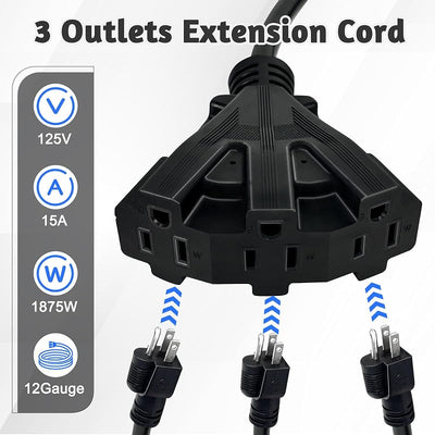 Cable extensión exterior 25 ft 3 tomas 15A resistente agua