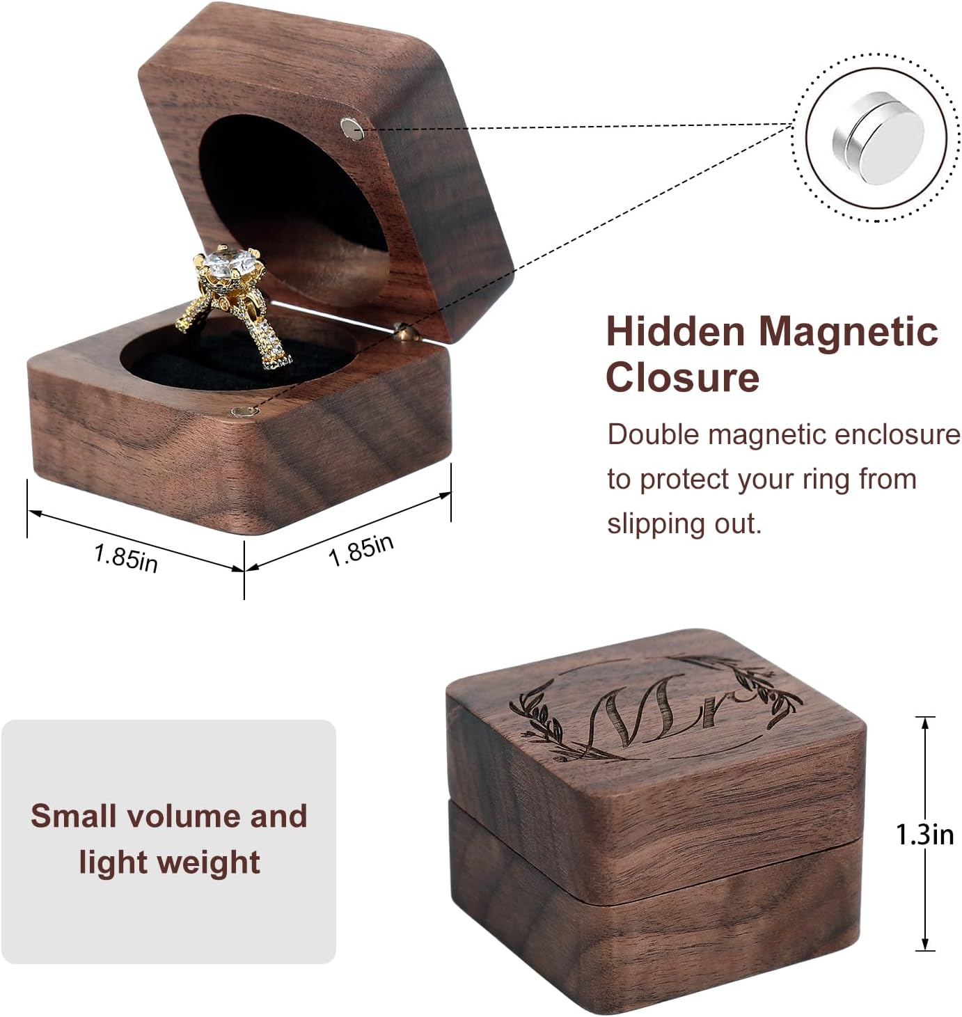 Caja anillos madera para bodas y aniversarios