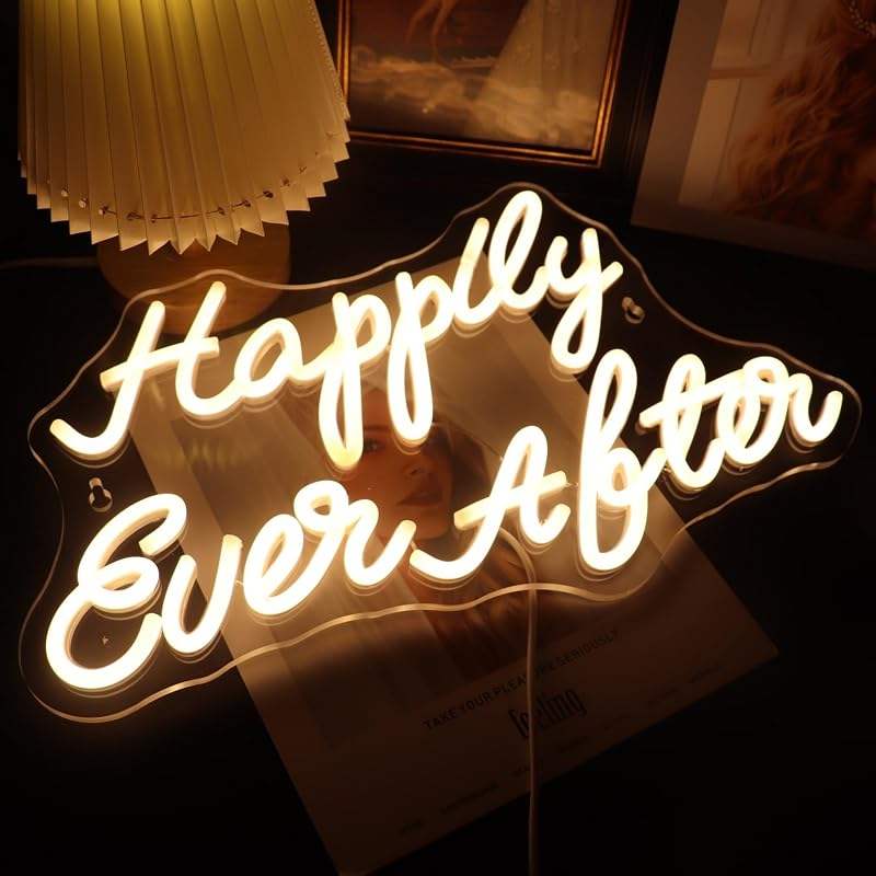 Letrero neón LED USB con texto Happily Ever After