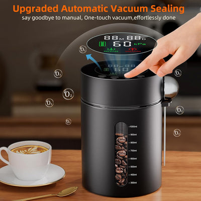 Recipiente automático de café al vacío con sensor de presión y pantalla LED