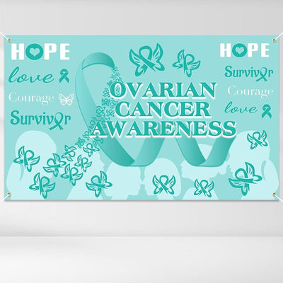 Cartel concienciación cáncer ovario fondo verde azulado