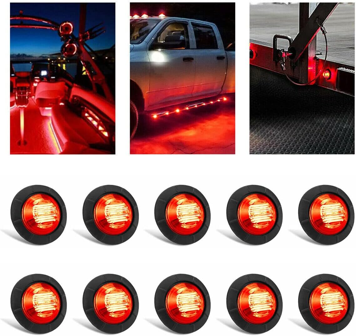 10 Pzas Luces Redondas Rojas Impermeables para Gálibo Camión