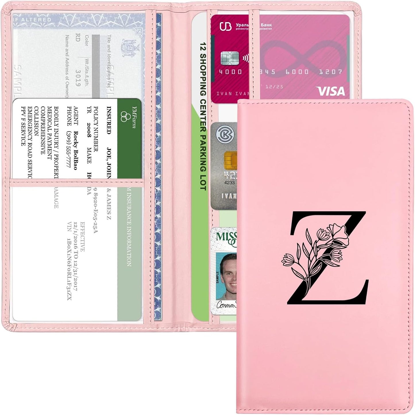 Soporte documentos auto con cierre rosa para mujer