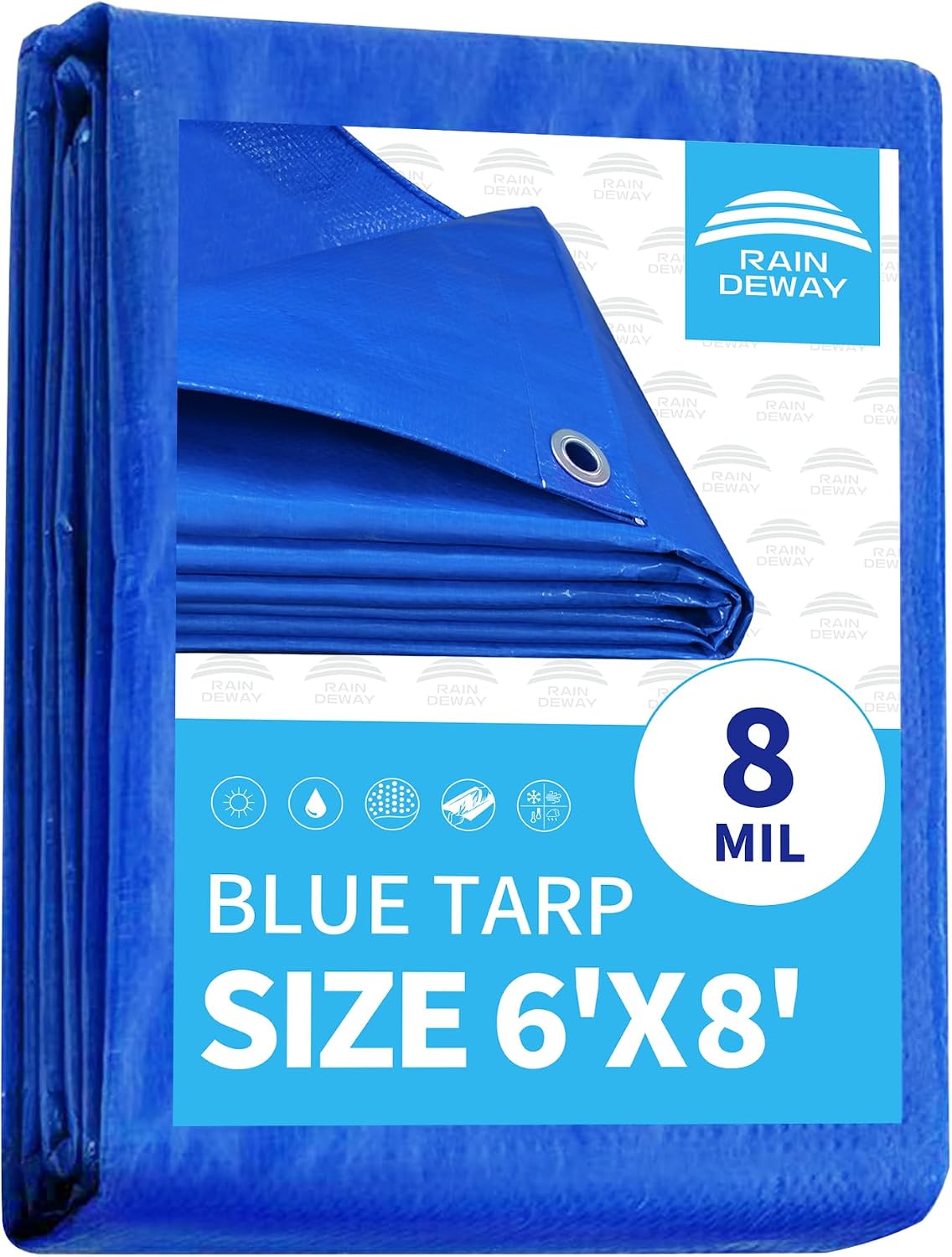 Lona azul 6x8ft polietileno 8mil UV resistente impermeable