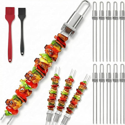 Brochetas Kabob 10 Pzas 13pulg Acero Inox con Barra