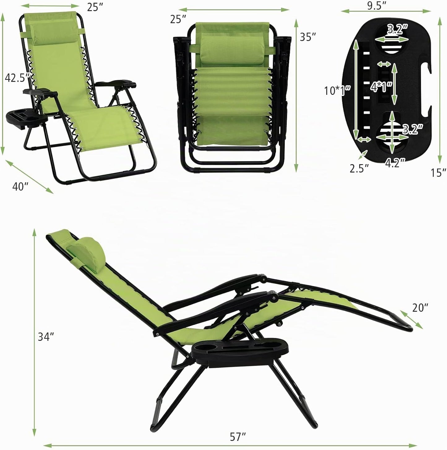 Silla plegable reclinable para patio con reposabrazos 350lb