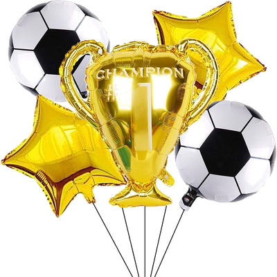 Globos fútbol y trofeos campeonato para cumpleaños niños
