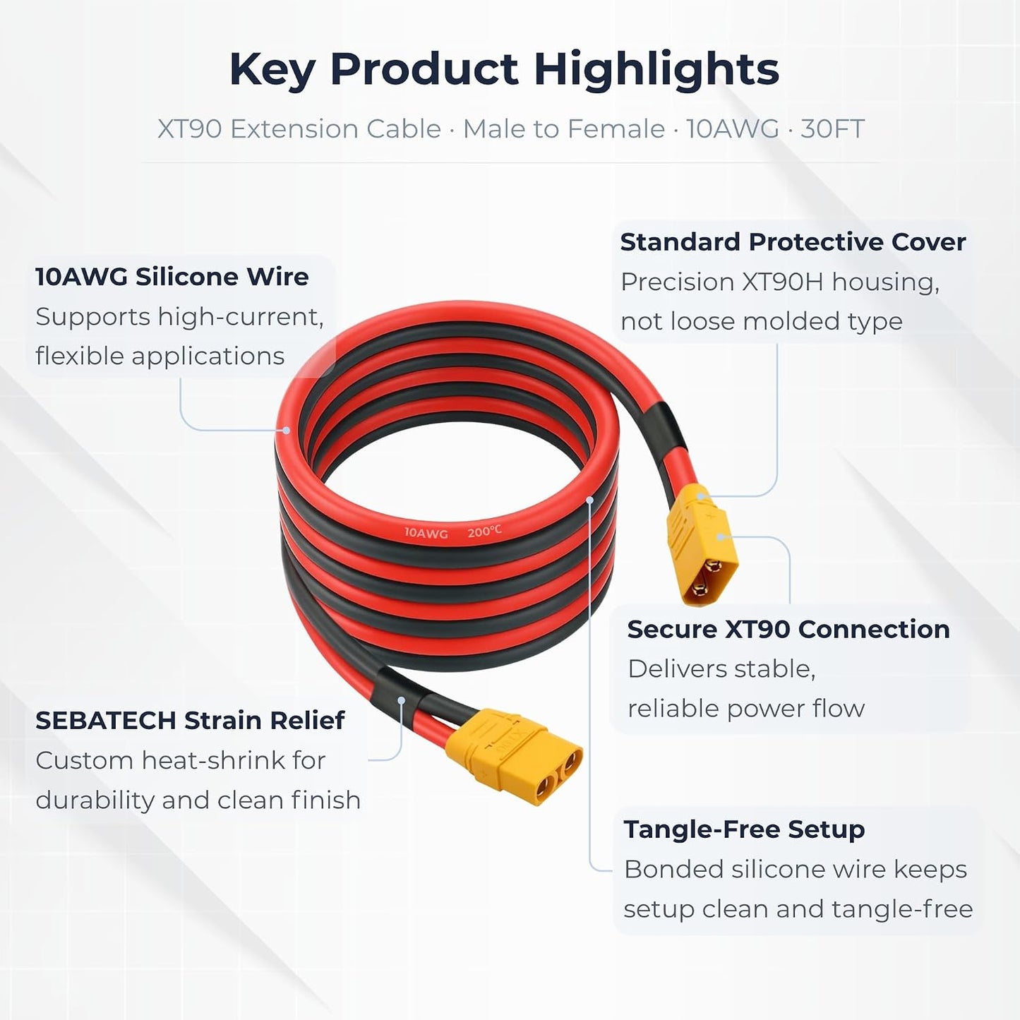 Cable XT90 30ft 10AWG macho a hembra para drones