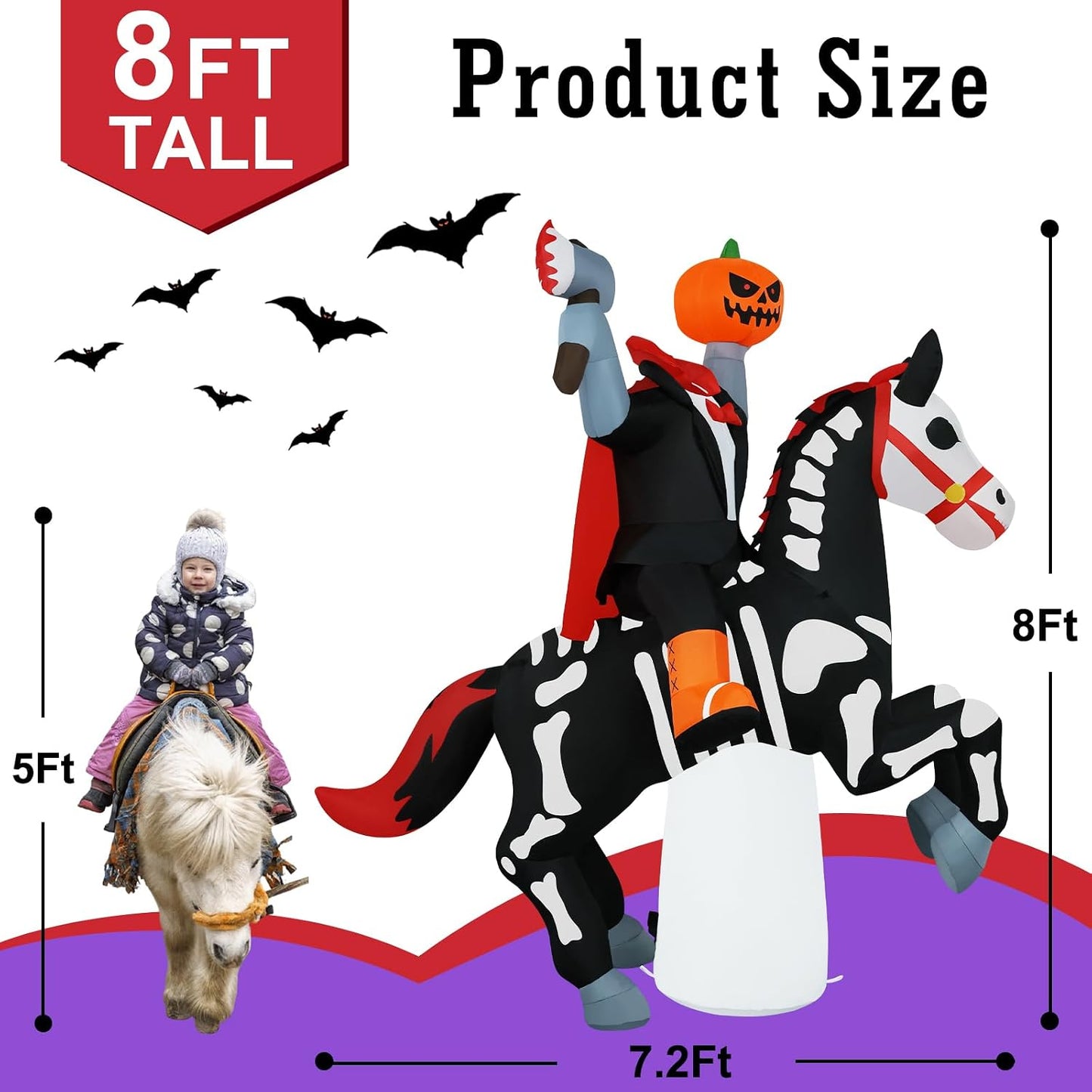 Inflable Halloween 8ft Jinete Sin Cabeza con Llama