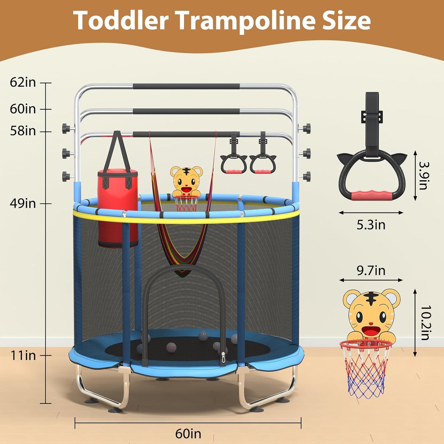 Trampolín para niños con red 440lbs con balancín y canasta