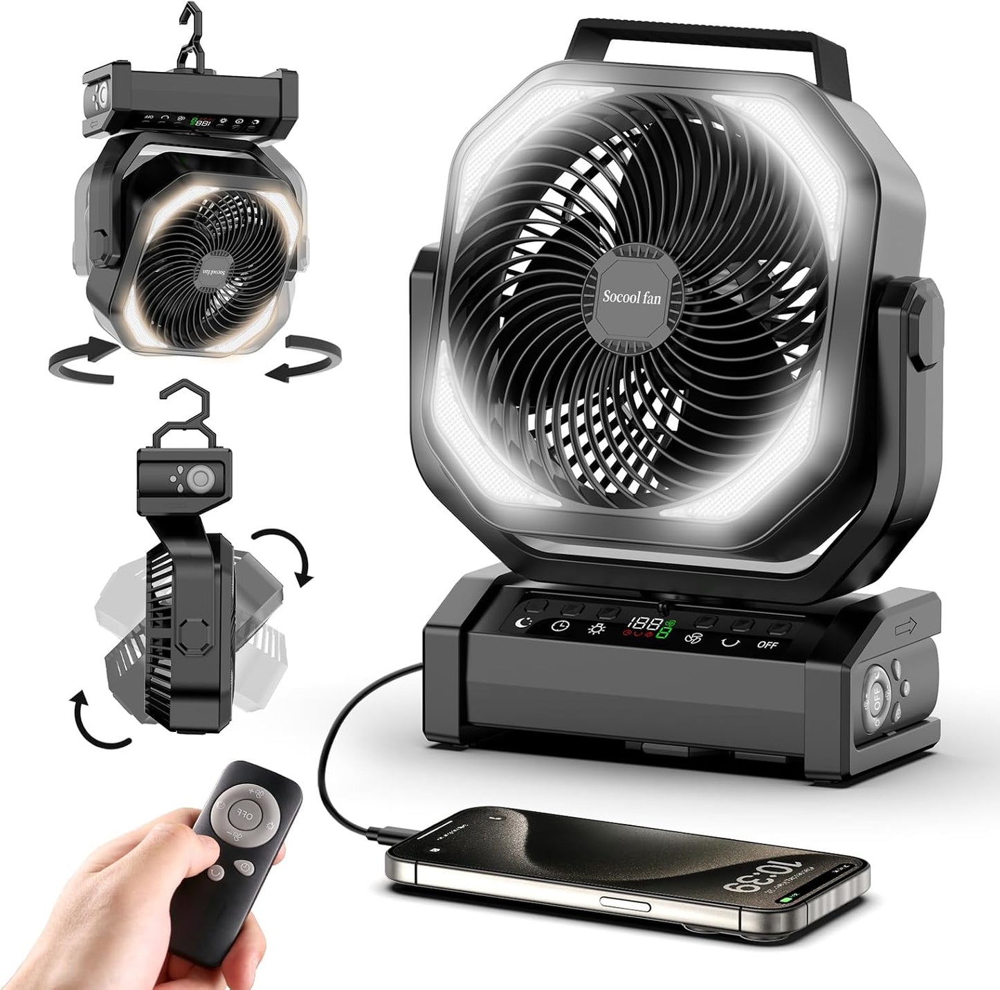 Ventilador campamento con luz batería 20000mah 9 velocidades