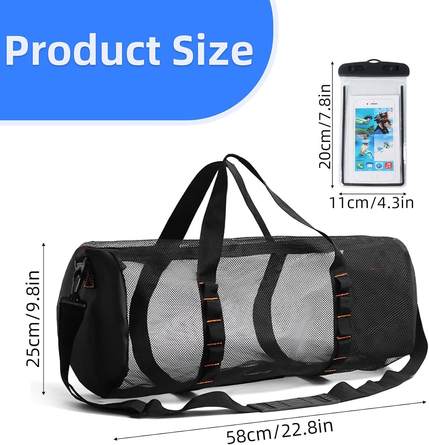 Bolsa buceo malla con funda impermeable y correa