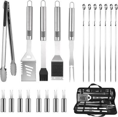 Juego herramientas parrilla acero inox 16pulg con bolsa transporte