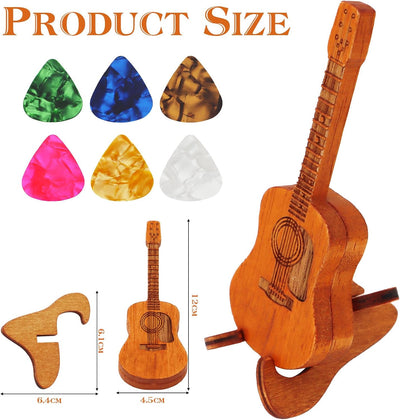 Caja púas guitarra madera soporte 6 púas celuloide