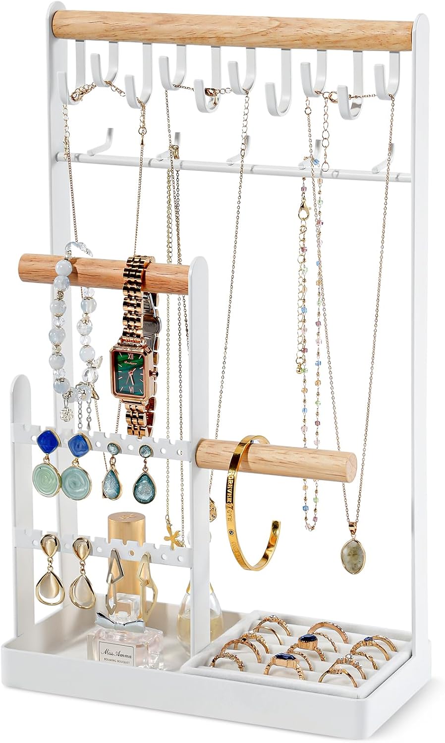 Torre almacenamiento joyas 4 niveles con bandeja anillos