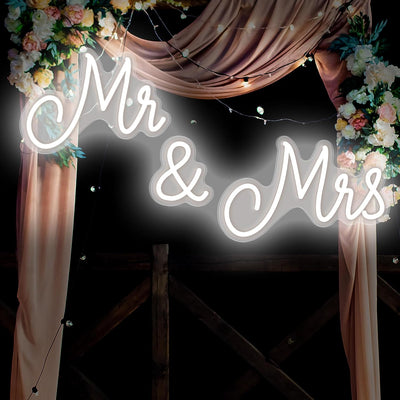 Letrero neón Mr and Mrs 25x7pulg LED decoración pared boda