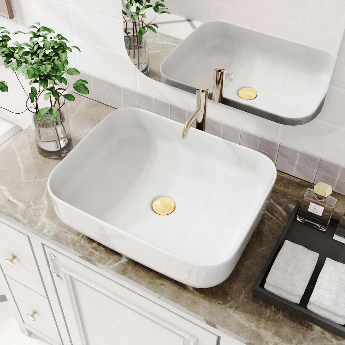Fregadero baño cerámica montaje superior 19.7x15.2pulg