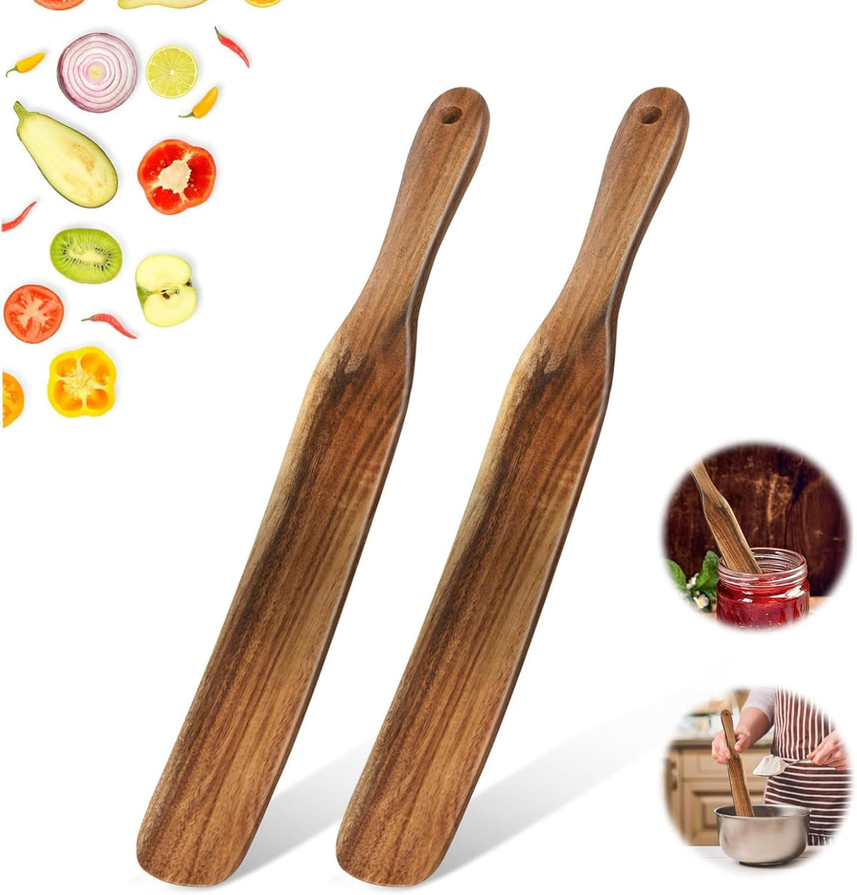 2 Pzas Spurtle de Madera para Masa Madre Cocina