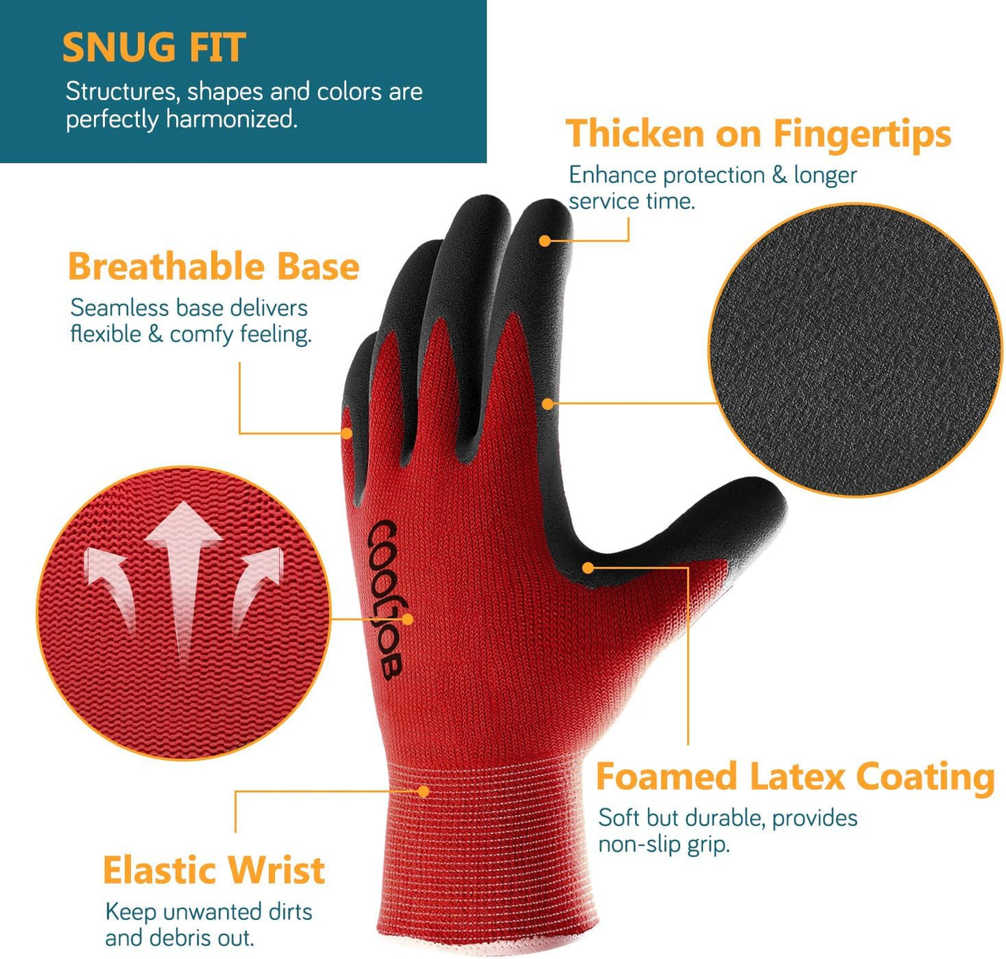 Guantes jardinería 2 pares goma transpirables talla grande negro