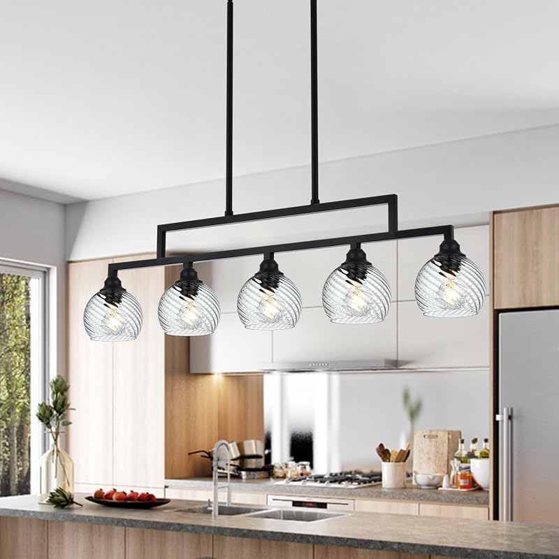 Lámpara colgante cocina 5 luces vidrio rayas transparentes
