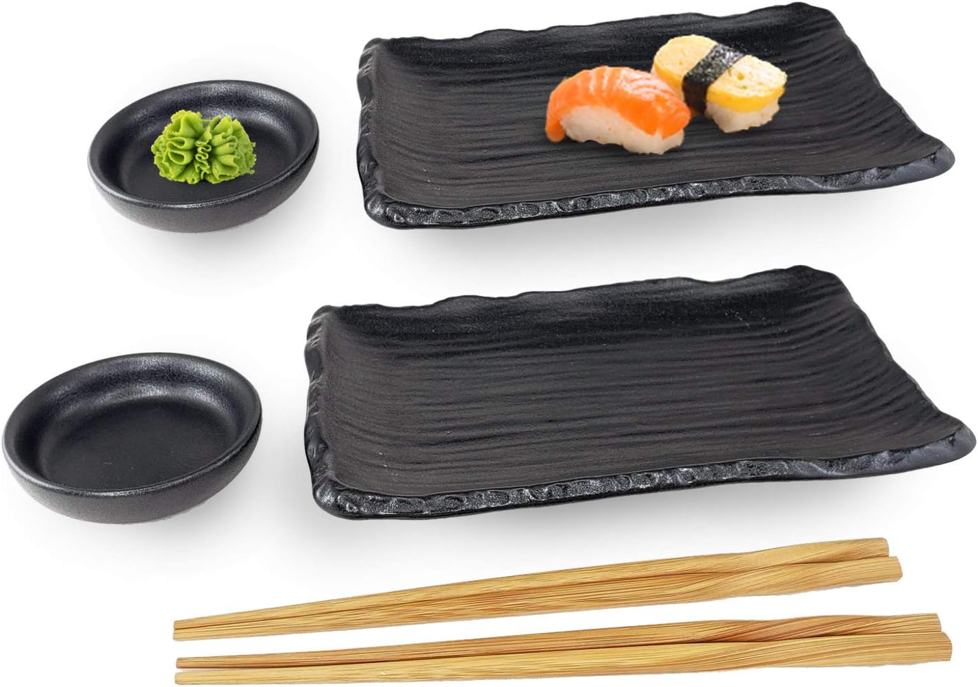 Set 6 Pzas Platos Sushi Estilo Japonés Negro