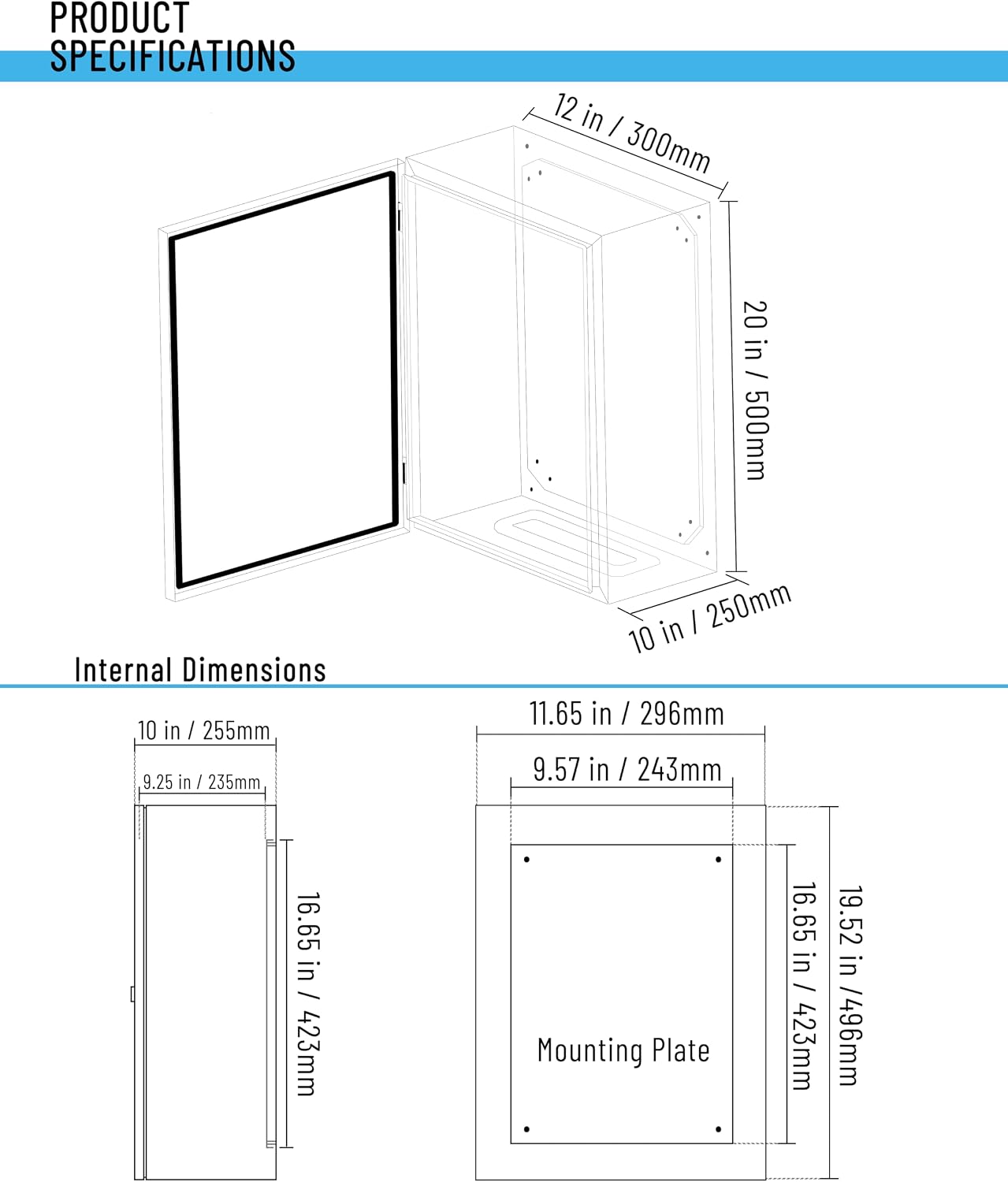 Caja eléctrica impermeable 20x12x10'' aire libre cerradura