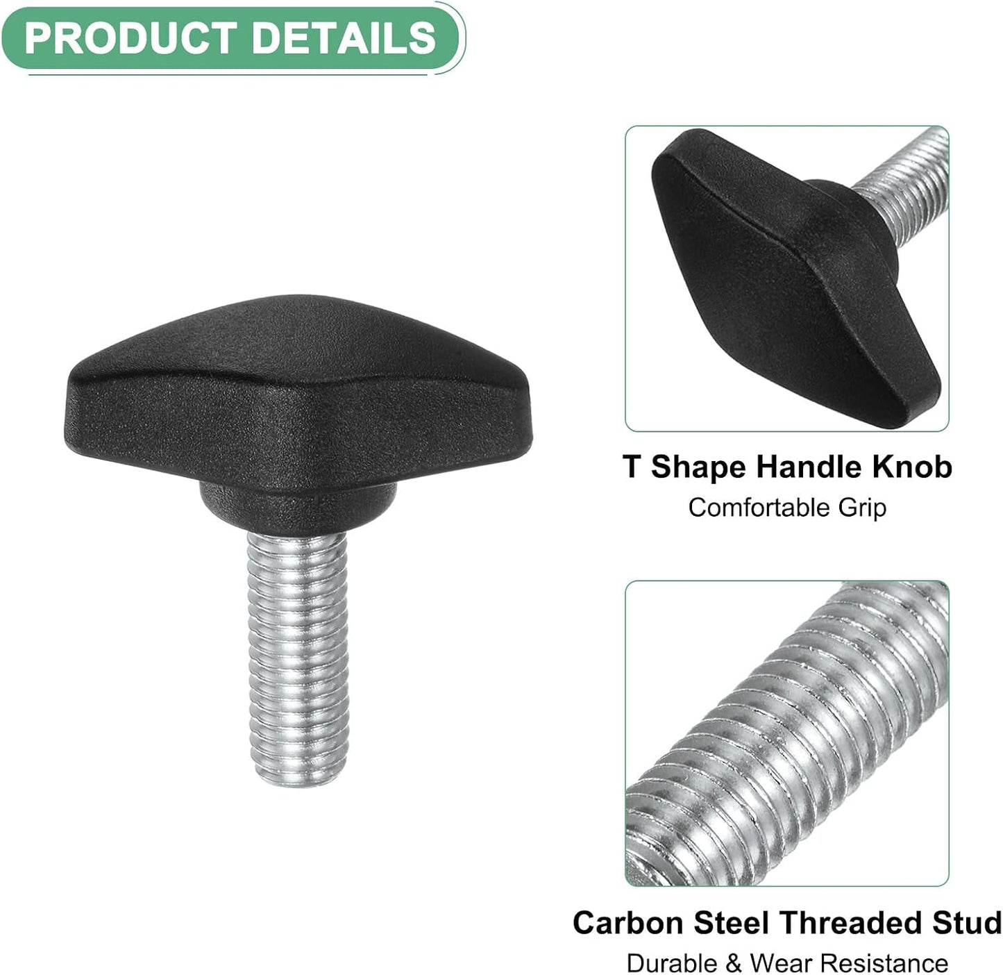 12 Pomos T M8x20mm Plástico Negro Carpintería
