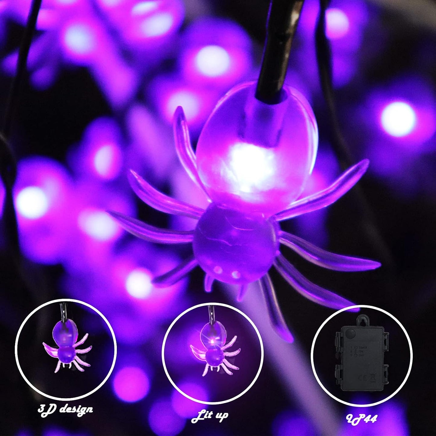 Guirnalda LED 30 luces 16ft temporizador Halloween morado