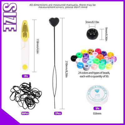 Kit 1254 cuentas 24 colores para trenzas niños con bandas elásticas