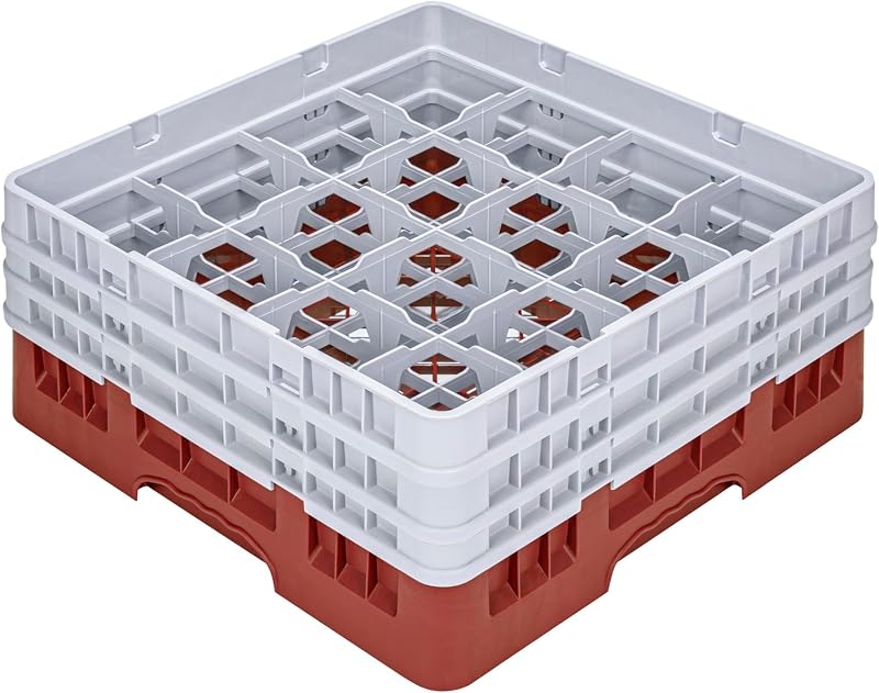 Estante cristal 16 compartimentos soporte rojo