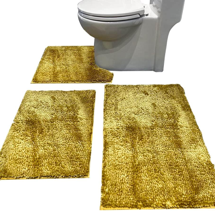 Set 3 Alfombras Baño Chenilla Suaves Color Dorado