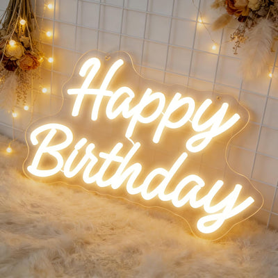 Letrero LED neón feliz cumpleaños USB blanco cálido
