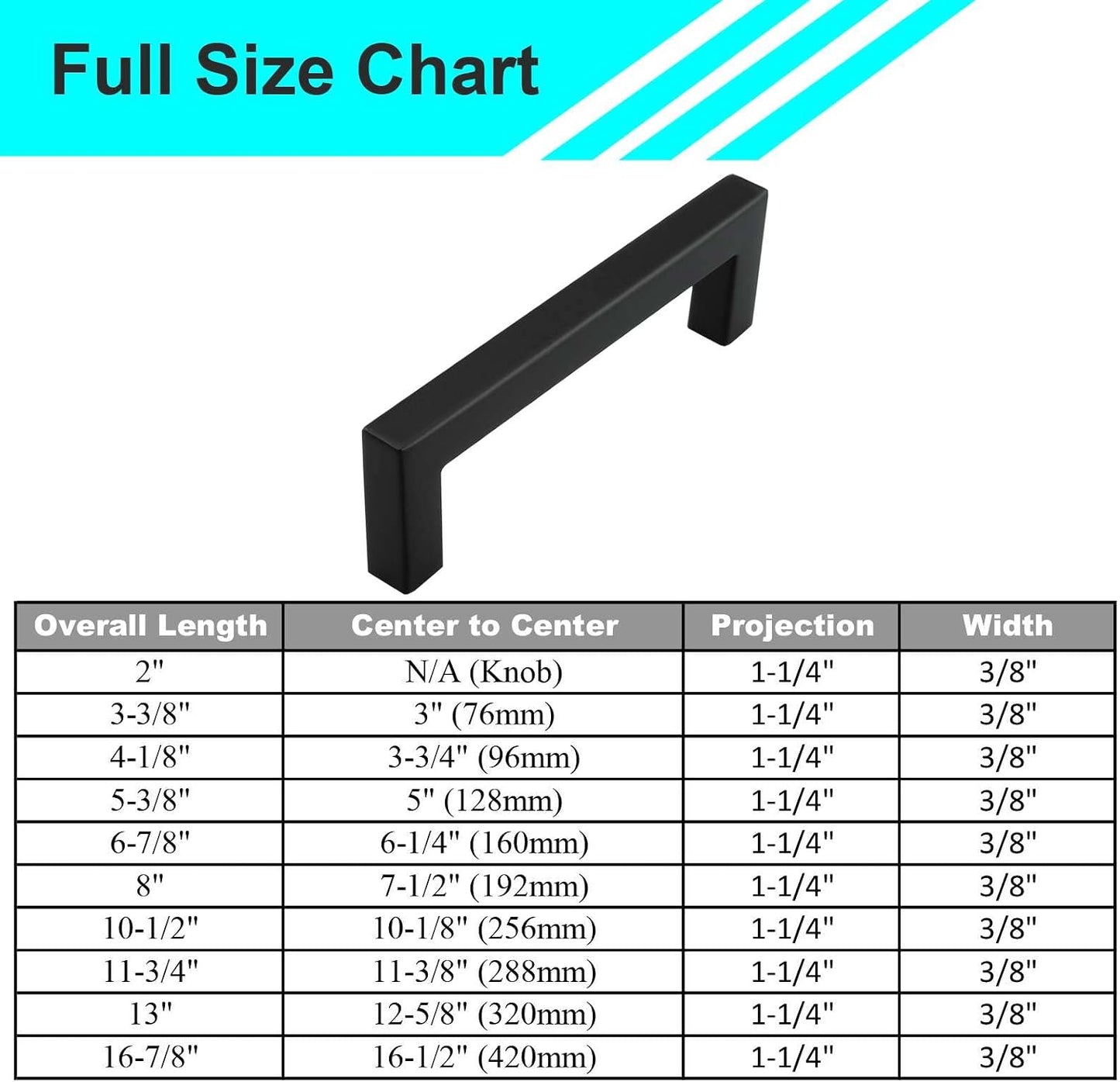 15 Manijas Cuadradas Acero Inox 2pulg para Gabinete Negro