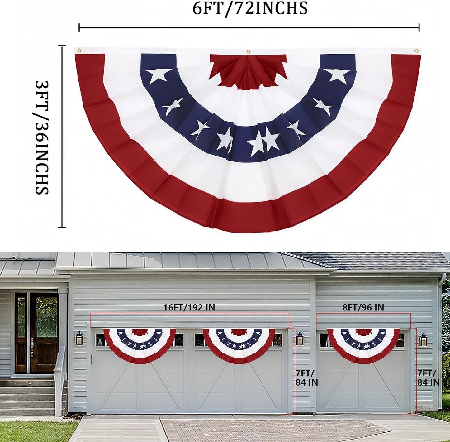 Bandera abanico plisada 3x6ft set 3 decoración 4 de julio