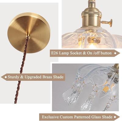 Lámpara colgante cristal vintage con cable dorado 8" E26
