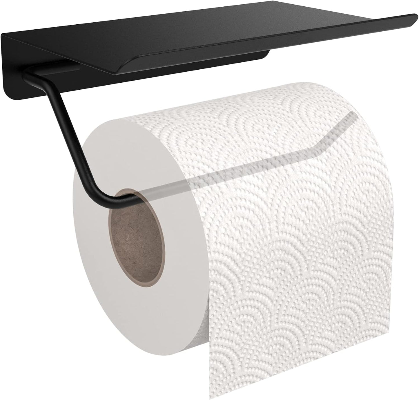 Soporte papel higiénico con estante teléfono baño negro