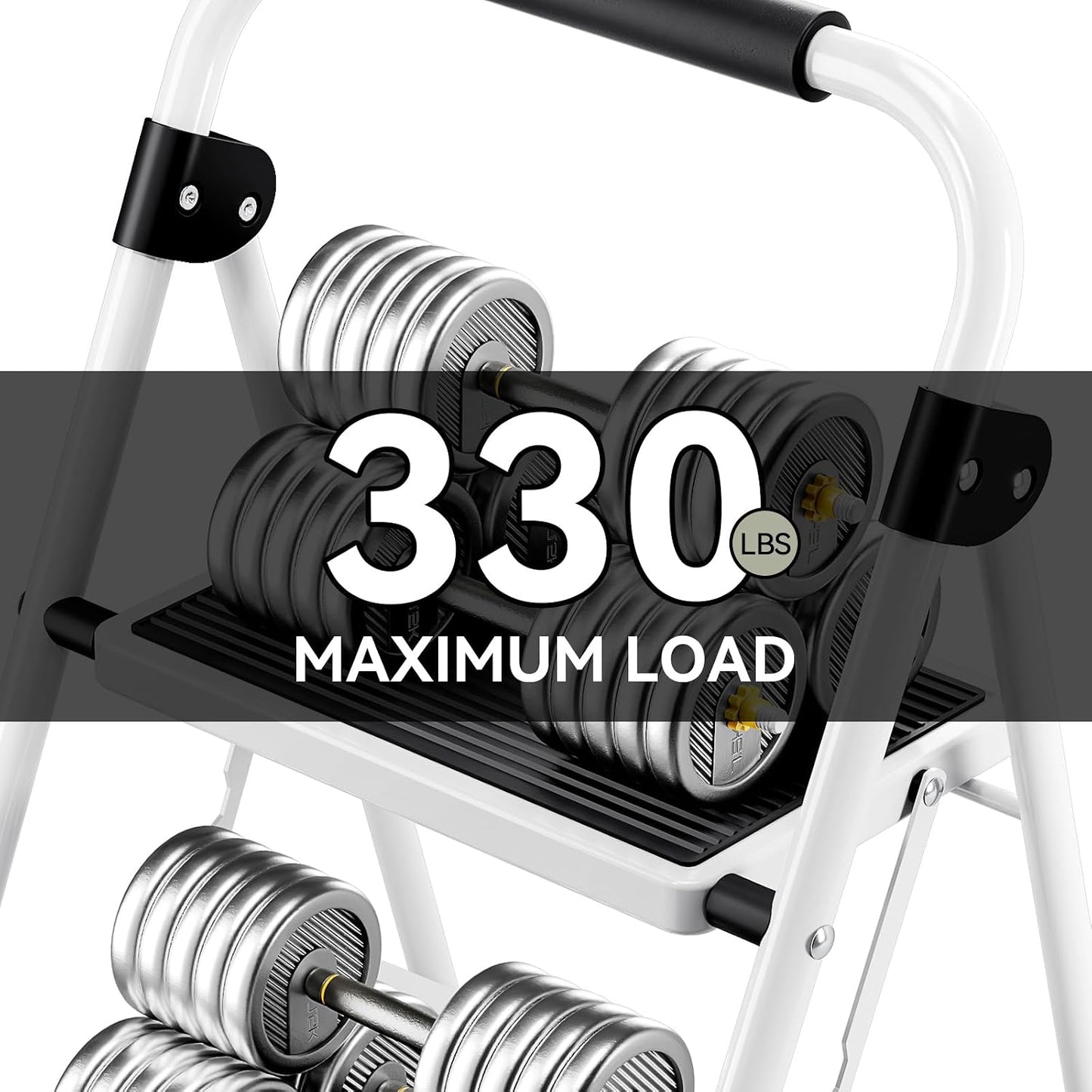 Escalera plegable 2 escalones pedal antiderrap blanco