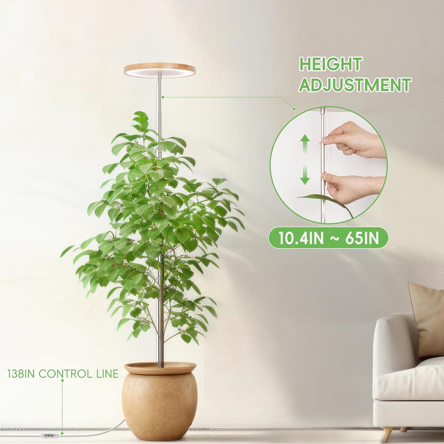 Luz LED bambú interior espectro completo 4/8/12h