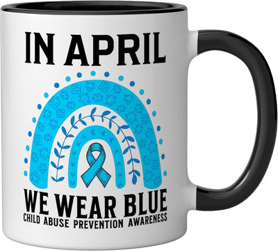 Taza cerámica para conciencia sobre abuso infantil negro/blanco