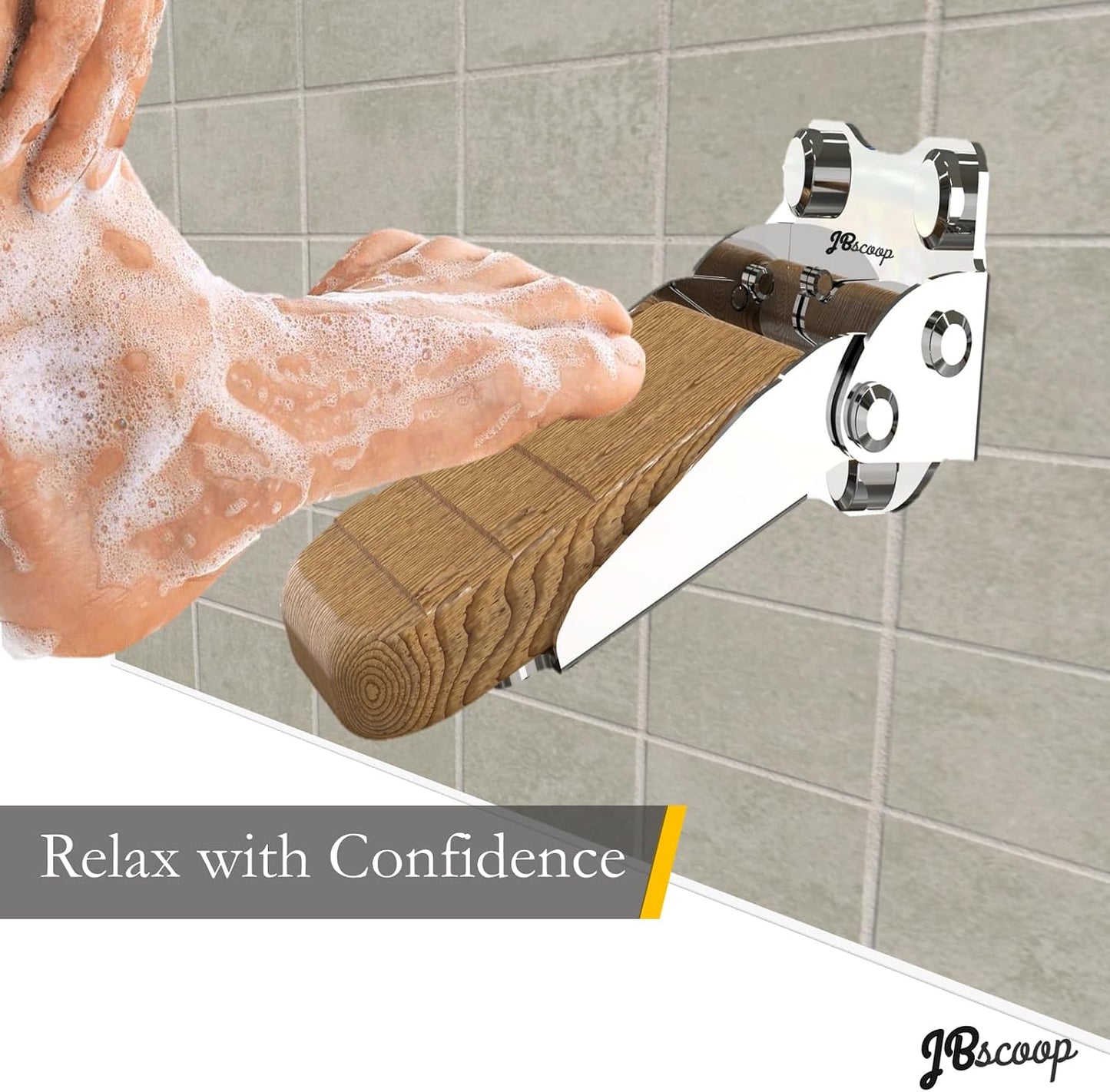 Reposapiés ducha escalón plegable acero inox 304 y teca