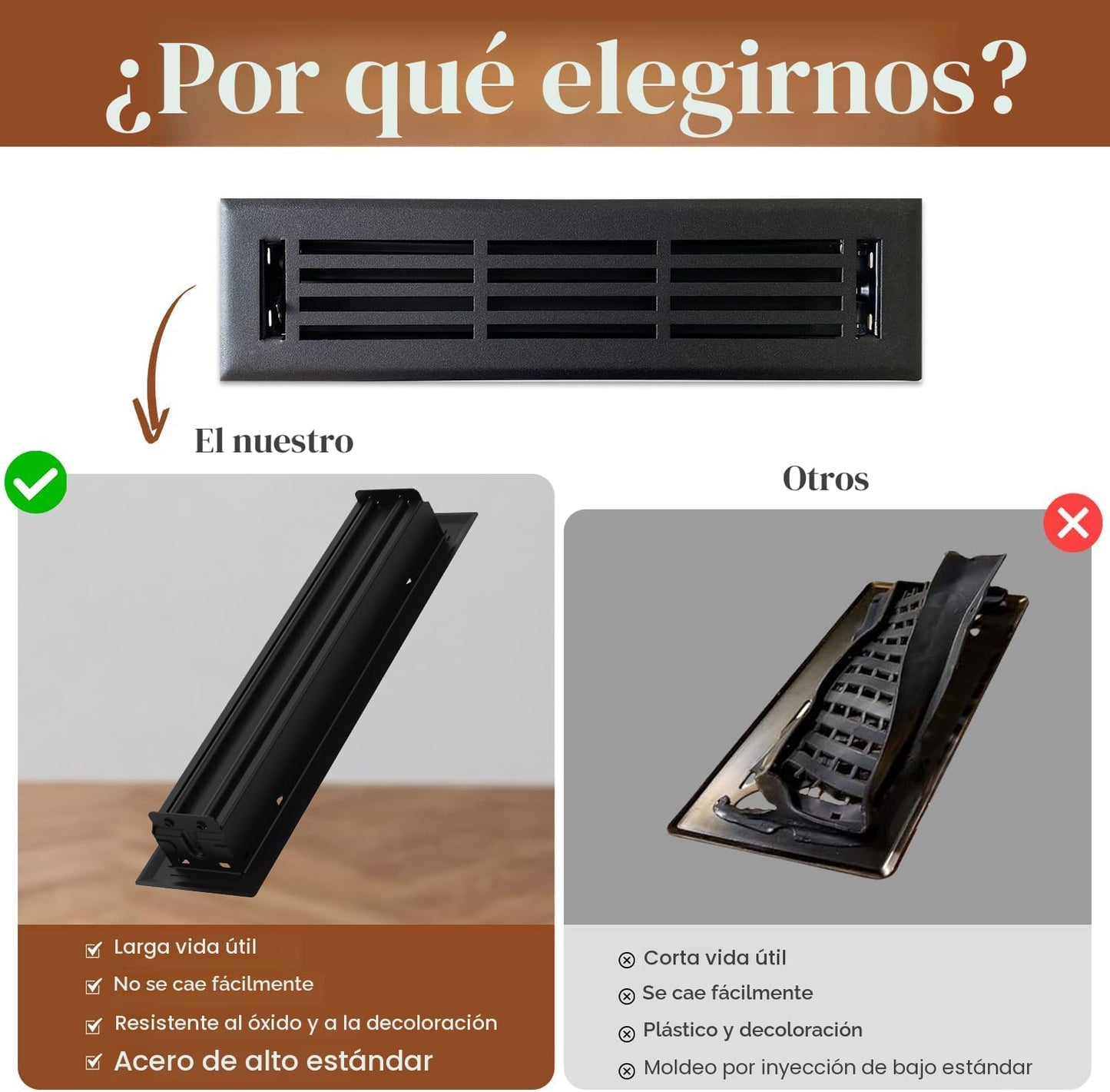 Cubiertas ventilación piso negro texturizado 2x12pulg