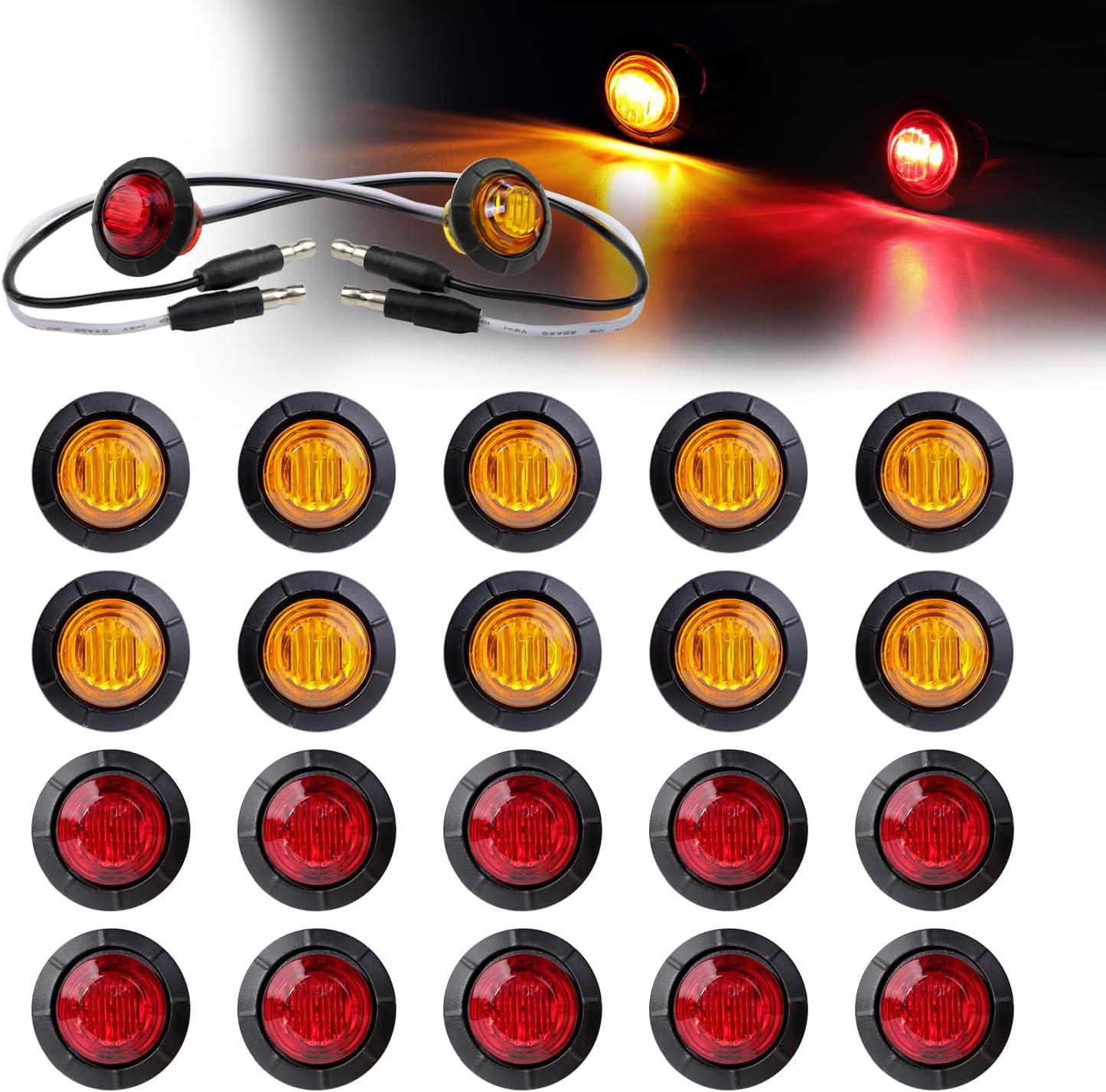 Marcador redondo 3/4" 10 botón luz 3LED 12V set 20
