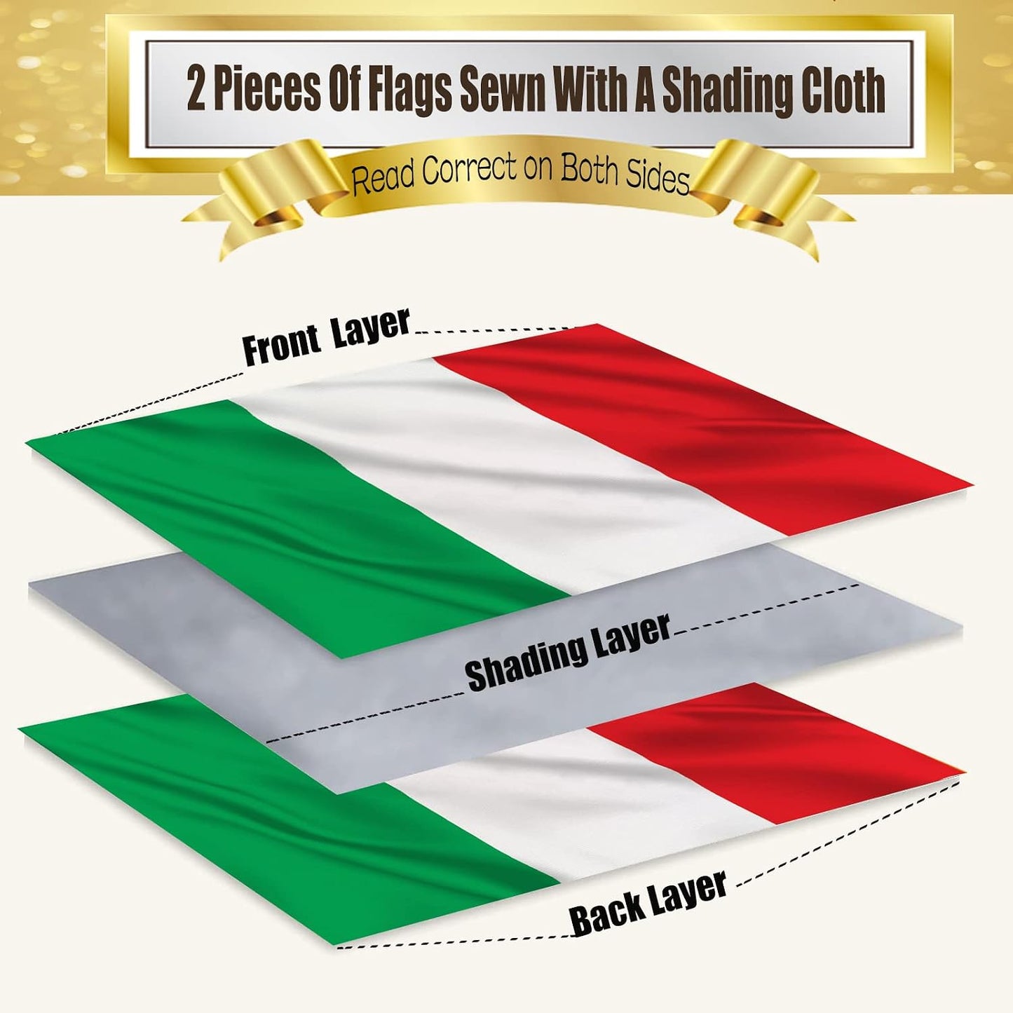 Banderas Italia 3x5 doble cara tela nylon 210D