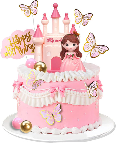 19 Pzas Decoración Pastel Princesa Castillo Bolas Rosa